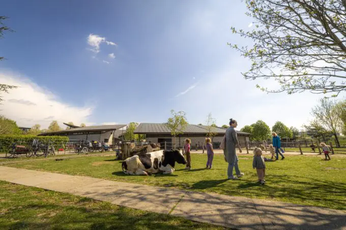 mensen in de weide bij stadsboerderij griftsteede